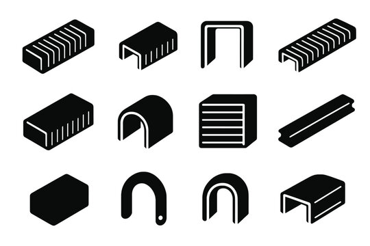 Icon pack set vector small strip tile block slab clip staple