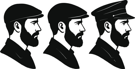 Vector illustration of a business woman and man silhouette in mafia suits and gentleman hats for professional people art drawing