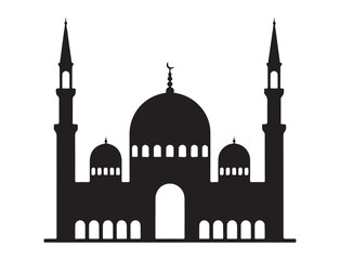Fototapeta premium Arabian mosque silhouette with decorative window details and tall towers for middle eastern architecture background