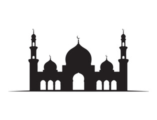 Black silhouette of mosque with minarets and domes on white background for islamic holidays or events © MSTGIRATUN