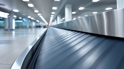 Fototapeta premium airport baggage carousel with no luggage, continuous motion blur, polished metal and rubber textures
