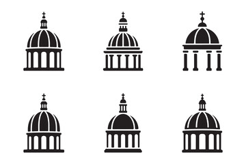 Group of detailed christian dome icons with crosses representing various sacred structures © MSTGIRATUN