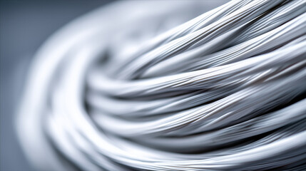 macro view of tightly bundled fiber-optic cables bent to their minimum radius, matte insulation surfaces