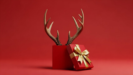 Golden antlers on a red gift box