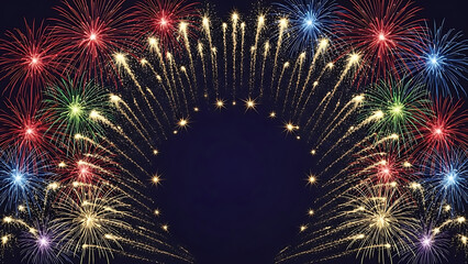 Vibrant fireworks display in night sky