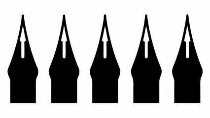 Five black fountain pen nibs on white background