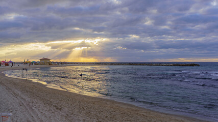 Sunset scene of the beach, Tel-Aviv