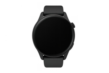 Black smartwatch with blank screen on transparent background