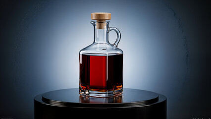 Decanter of aged liquor displayed on modern pedestal