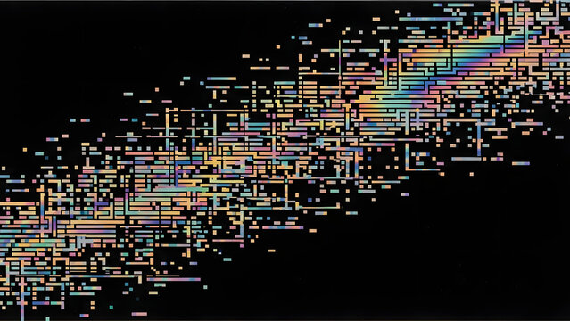 Wallpaper ilustraci&oacute;n de arte con textura glitch para campa&ntilde;as publicitarias de alto impacto y carteles creativos sobre fragmentaci&oacute;n digital e inteligencia artificial