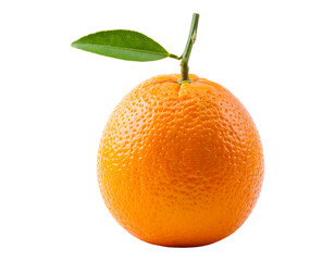 A vibrant and detailed illustration of a single ripe orange with a green stem on transparent background