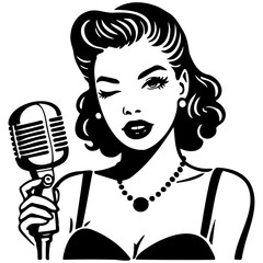 Vintage Female Jazz Singer Illustration.