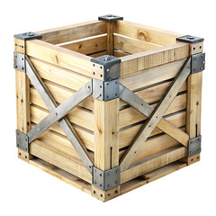 Detailed wooden crate with metal reinforcements a versatile prop for digital art on transparent