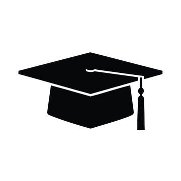 A simple black graduation cap with a tassel on a white background, conveying a sense of academic achievement in a minimalist cartoon style.