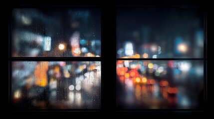 Naklejka premium Rainy night city window
