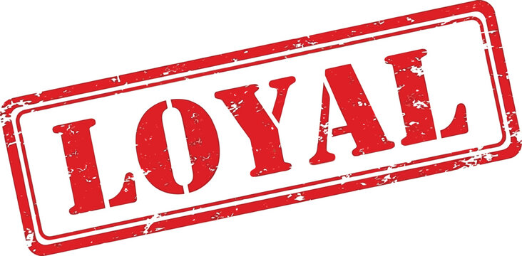 A vibrant red stamp displaying the word loyal in bold white letters presented on a clean white background