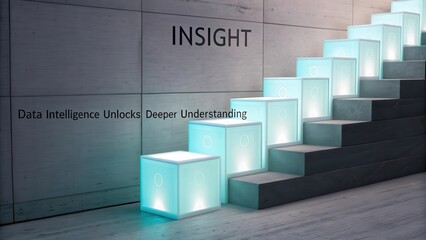 Illuminated translucent data cubes ascend in a structured grid, representing insightful analysis and deeper understanding.