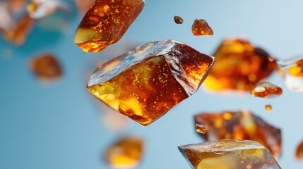 Amber gemstones floating