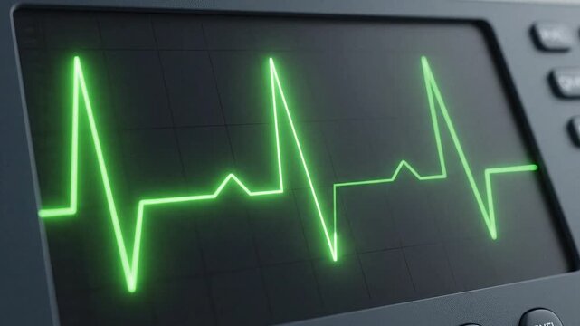 Close-up of an oscilloscope screen displaying a green square wave signal.