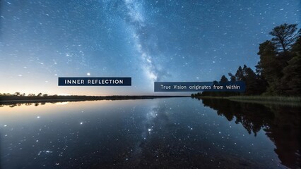 The vast night sky with the Milky Way reflected perfectly in a calm, still body of water