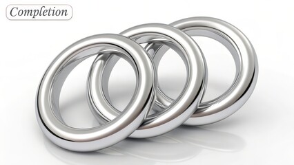 Three Interlocking Silver Metal Rings Forming a Chain Against a White Background