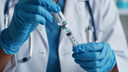 A healthcare professional holding a vaccine vial and syringe.