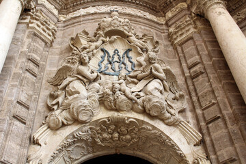 Statues of saints at Valencia Cathedral, highlighting historic religious sculpture and Gothic stone architecture, taken in July 2024.
