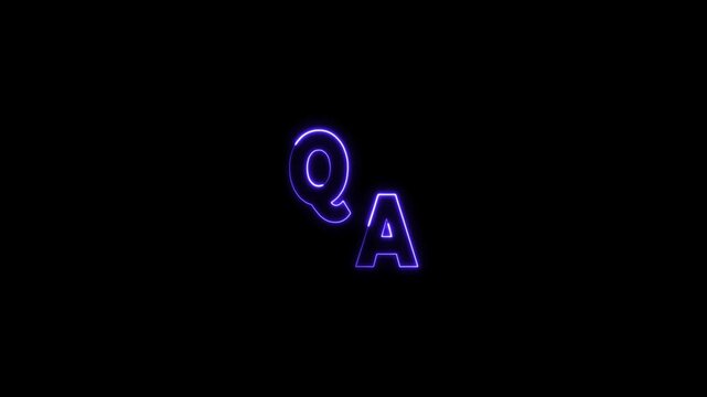 neon Q and A question and answer icon animation session on black background. Modern Neon Q&A Icon on Black Background for Help Center Design