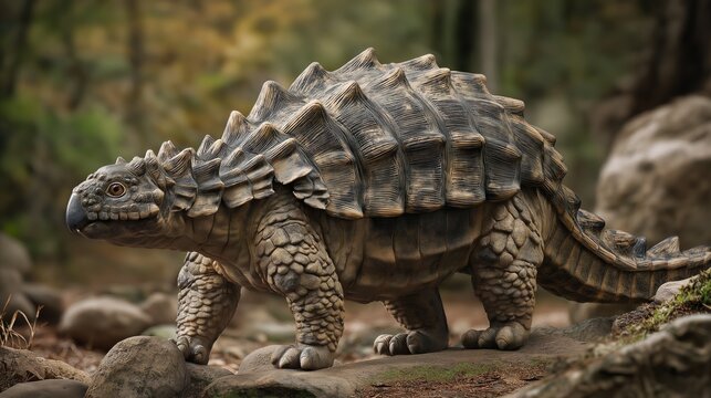 Realistic Ankylosaurus Magniventris Walking Through Forest
