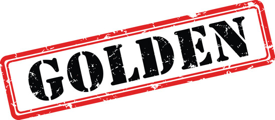 A rectangular red stamp with the word golden prominently displayed in bold black capital letters is shown