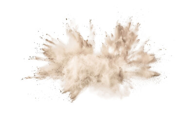 Pale muted light brown sand dust powder explosion effect isolated PNG cutout, transparent background