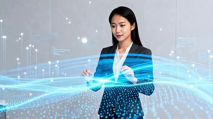 Businesswoman interacting with digital interface - Powered by Adobe
