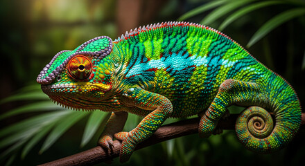 Obraz premium green lizard on a branch