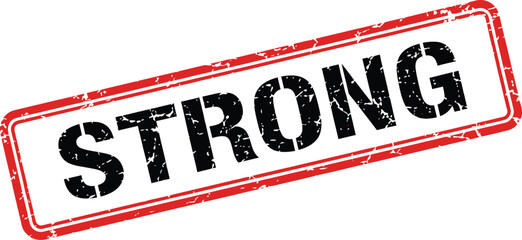 A distressed red stamp with the word strong boldly displayed in large black textured lettering is shown