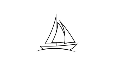 Minimalist line drawing of a small sailboat floating on the water surface for nautical themes and simple coastal designs.
