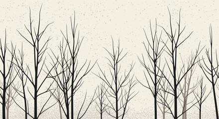 Fototapeta premium Silhouette of bare tree branches against a textured pale background creating a minimalist winter forest landscape.