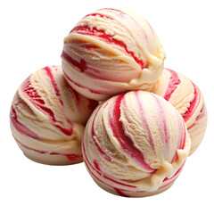 A delightful view of three scoops of strawberry cheesecake ice cream on transparent background