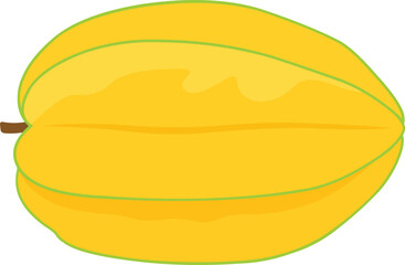 Fototapeta premium Vibrant yellow star fruit with green outline and brown stem