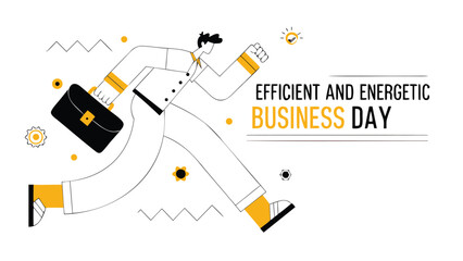 Flat vector illustration of a professional man running efficiently with briefcase in hand on a busy business day with energetic vibe