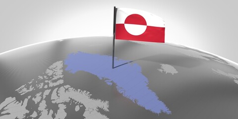 Greenland - country border and flag - 3D illustration