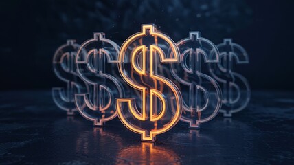 Glowing dollar symbol financial growth concept with multiple currency signs