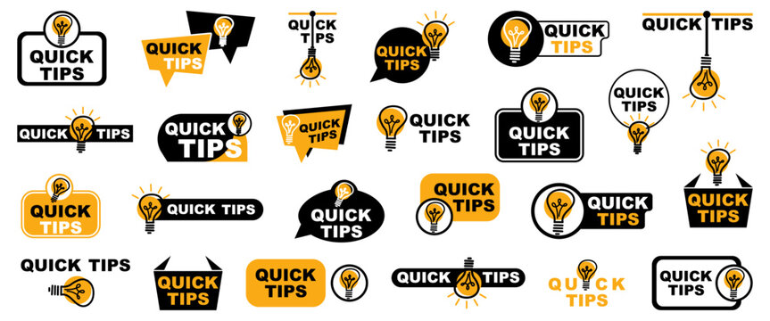 Quick tips labels with light bulb icons. Informational badges for advice hints and highlights