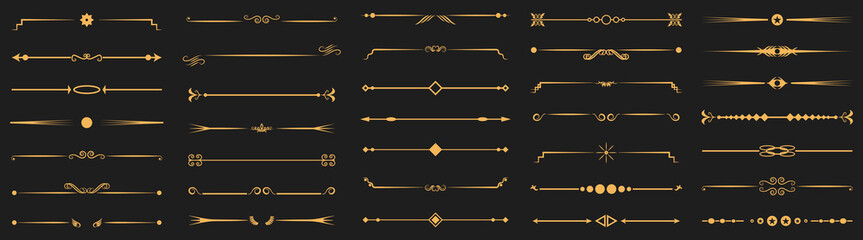 Elegant golden dividers collection with ornamental lines. Luxury separators for titles invitations and classic layouts © top dog