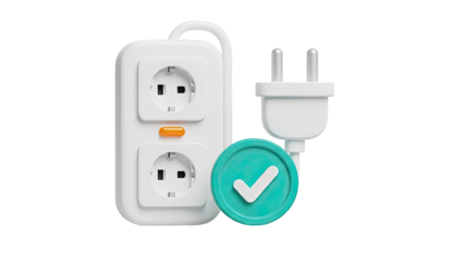 Electrical Outlet Strip with Plug and Checkmark Icon