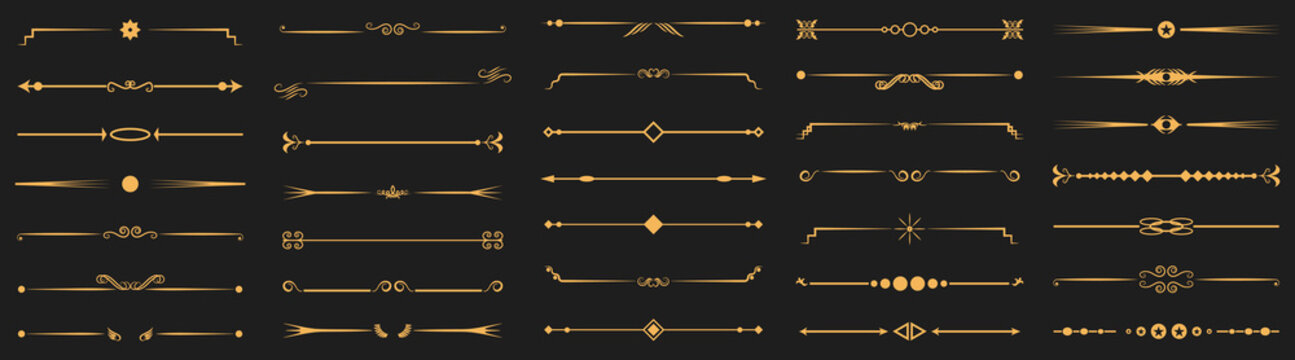 Elegant golden dividers collection with ornamental lines. Luxury separators for titles invitations and classic layouts