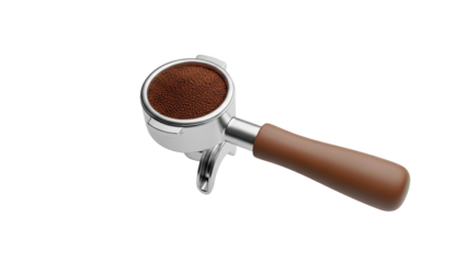 Espresso Portafilter Filled with Ground Coffee Beans