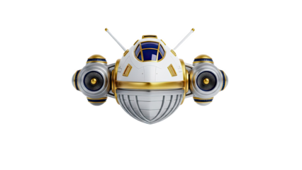 Futuristic White and Gold Spaceship with Jet Engines