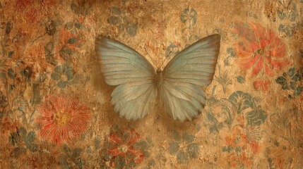 Obraz premium Vintage Butterfly on Textured Floral Background with Warm Colors