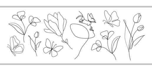Elegant single line drawing of a flower with a stem on transparent background