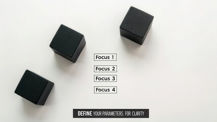 Structured arrangement of four solid black cubes, illustrating the concept of defined parameters for clarity and focus